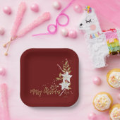 Trendy White Poinsettia Burgundy Gold Glitzer Pappteller (Party)