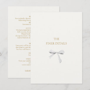 Trendy White Ribbon Wedding Details Enclosure Card Dankeskarte