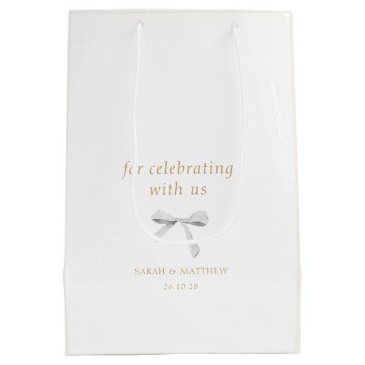 Trendy White Ribbon Wedding Vielen Dank Mittlere Geschenktüte (Rückseite)
