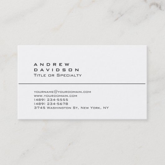 Trendy White Schlicht Stylish Business Card Visitenkarte (Vorderseite)