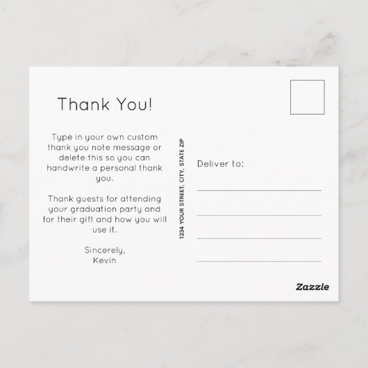 Trendy White Script Vielen Dank Foto Abschluss Postkarte (Rückseite)