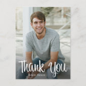 Trendy White Script Vielen Dank Foto Abschluss Postkarte (Vorderseite)