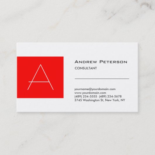 Trendy White Strip Monogram Business Card Visitenkarte (Vorderseite)
