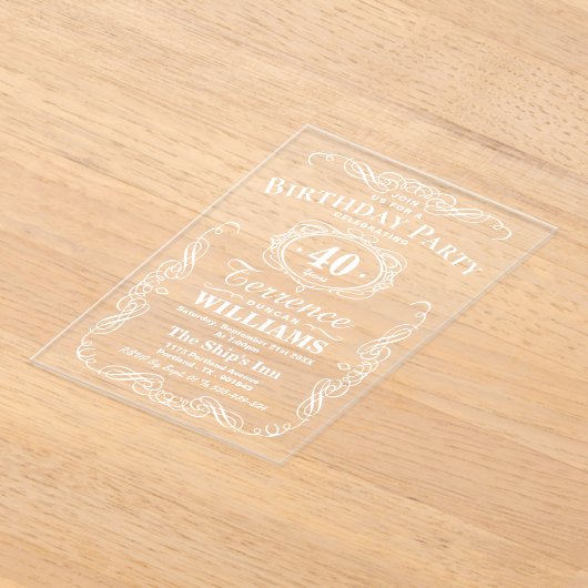 Trendy White Typografy Adult Birthday Party Acryleinladungen (Ablage )