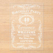 Trendy White Typografy Adult Birthday Party Acryleinladungen (Vorderseite)