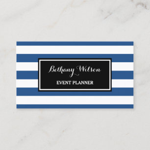 Trendy Wide Blue und White Stripes Eventplaner Visitenkarte
