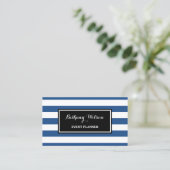 Trendy Wide Blue und White Stripes Eventplaner Visitenkarte (Stehend Vorderseite)