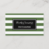 Trendy Wide Green und White Stripes Fotograf Visitenkarte (Vorderseite)