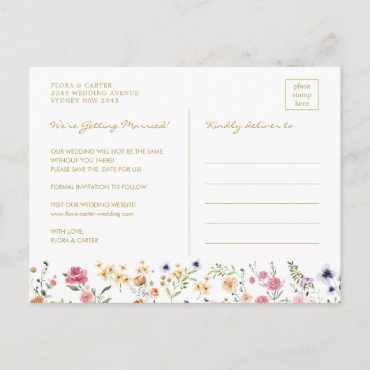 Trendy Wildblume Garden Wedding Save the Date Ankündigungspostkarte (Rückseite)