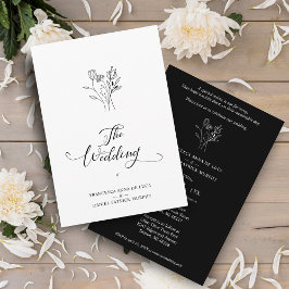 Trendy Wildblumen Bouquet Wedding Black & White Einladung