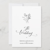 Trendy Wildblumen Bouquet Wedding Black & White Einladung (Vorderseite)