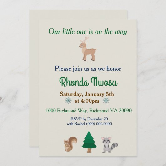 Trendy Winter Animal Thema Einladung (Vorne/Hinten)