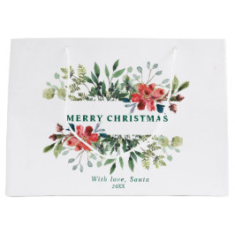 Trendy Winter Green Blätter mit roten Blume Große Geschenktüte