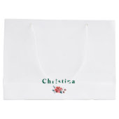 Trendy Winter Green Blätter mit roten Blume Große Geschenktüte (Rückseite)