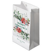 Trendy Winter Green Blätter mit roten Blume Kleine Geschenktüte (Vorderseite Schrägansicht)