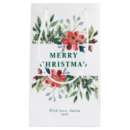 Trendy Winter Green Blätter mit roten Blume Kleine Geschenktüte