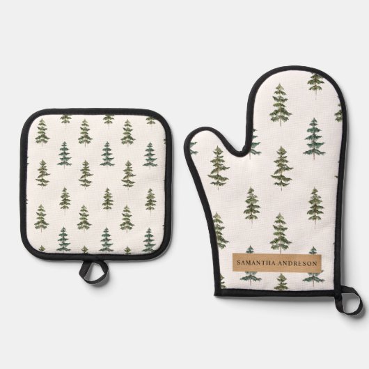 Trendy Winter | Weihnachtsbaummuster Ofenhandschuh & Topflappen-Set (Vorderseite)