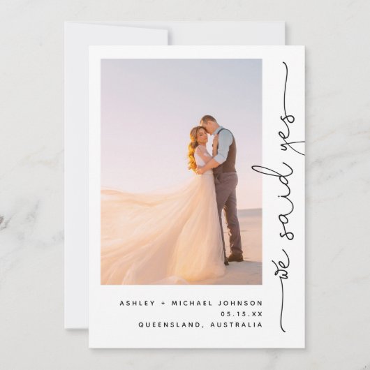 Trendy Wir sagten ja Empfang nur 2 Foto Einladung (Vorderseite)