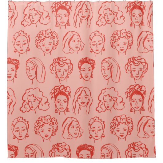 Trendy Woman Face Hand Drawn Duschvorhang (Vorderseite)