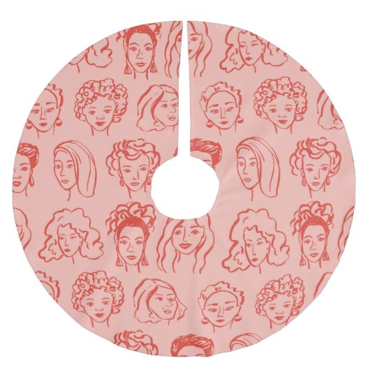 Trendy Woman Face Hand Drawn Polyester Weihnachtsbaumdecke (Vorderseite)