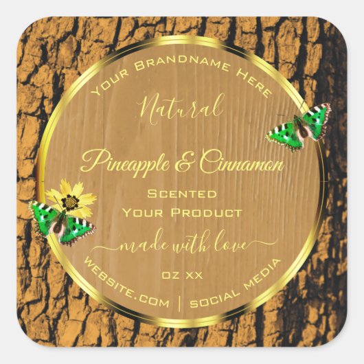 Trendy Wood Grain Rustic Tree Bark Product Labels Quadratischer Aufkleber (Vorderseite)