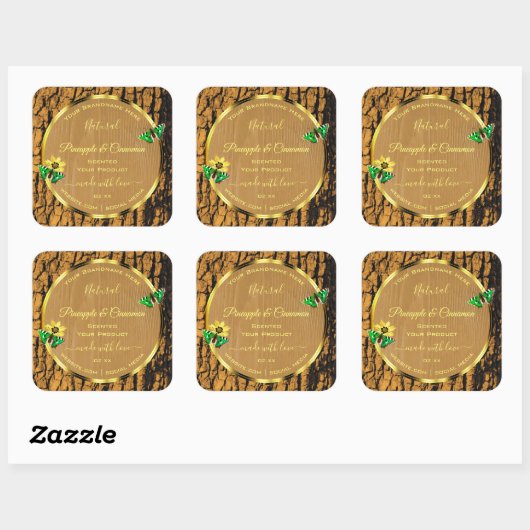 Trendy Wood Grain Rustic Tree Bark Product Labels Quadratischer Aufkleber (Blatt)