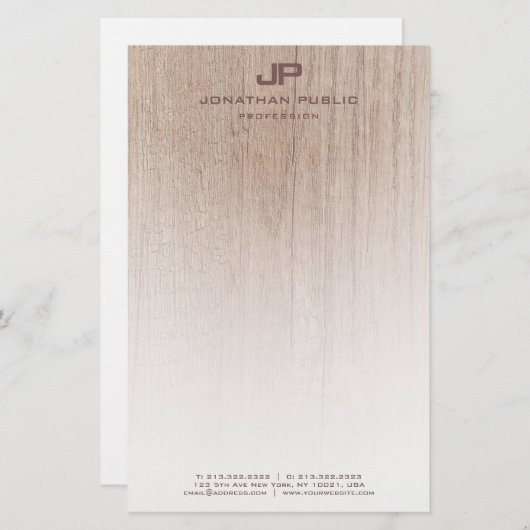 Trendy Wood Look Elegante Monogram Moderne Vorlage Briefpapier (Vorne/Hinten)