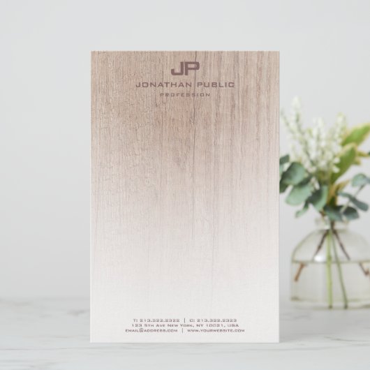 Trendy Wood Look Elegante Monogram Moderne Vorlage Briefpapier (Stehend Vorderseite)
