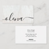 Trendy Wood Script Calligraphy Visitenkarte (Vorne/Hinten)