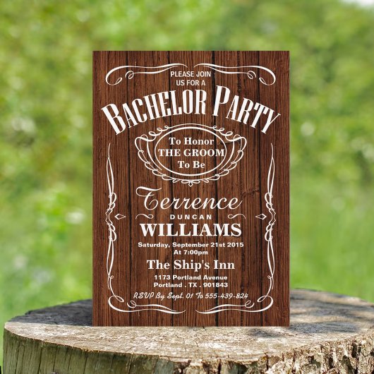 Trendy Wood Typografy Bachelor Party Einladung