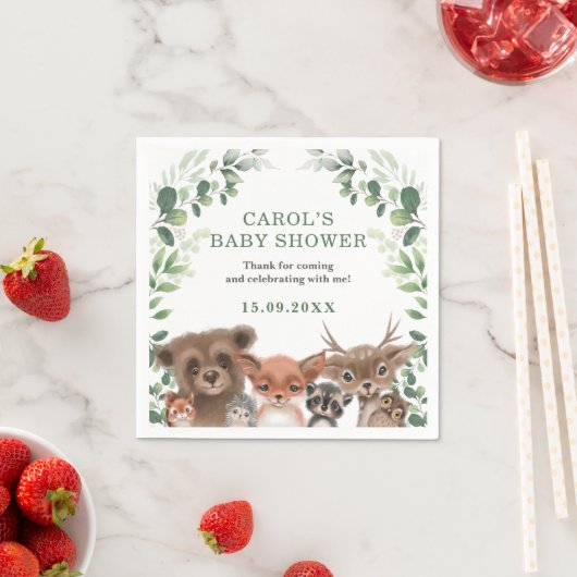 Trendy Woodland Animals Forest Green Party Serviette (Beispiel)