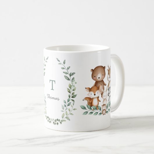 Trendy Woodland Animals Forest Greenerity Monogram Kaffeetasse (VorderseiteRechts)