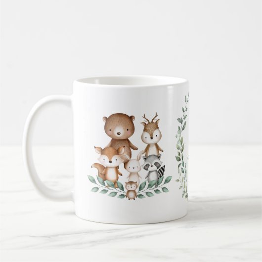Trendy Woodland Animals Forest Greenerity Monogram Kaffeetasse (Links)