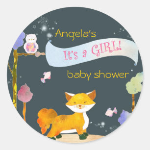 Trendy Woodland Fox Baby Girl Babydusche Runder Aufkleber