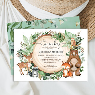 Trendy Woodland Grünpflanzen Tiere Boy Baby Shower Einladung