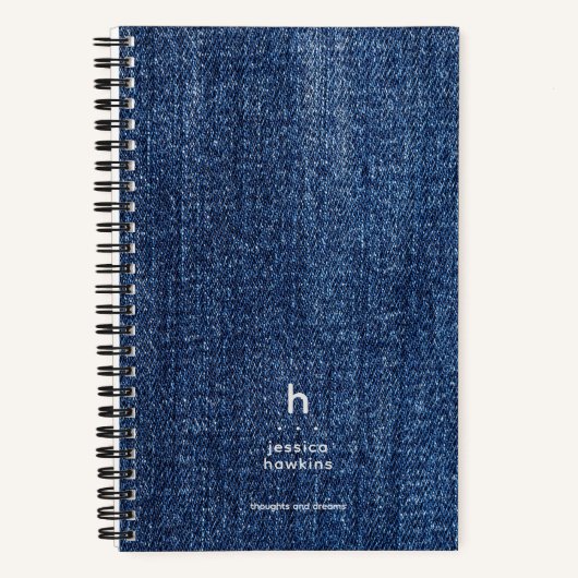 Trendy Worin Blue Denim Modern Monogram Notizblock (Vorderseite)