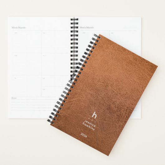 Trendy Worn Leather Modern Monogram Weekly Planer (Anzeige)