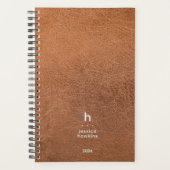 Trendy Worn Leather Modern Monogram Weekly Planer (Vorderseite)