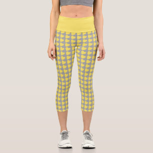 Trendy Yellow and Gray Heart Pattern Capri Leggings