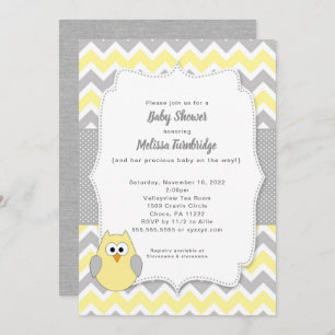 Trendy Yellow and Gray Owl Girl Babydusche Einladung