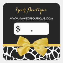 Trendy Yellow Bow Giraffe Print Boutique Price Tag Quadratischer Aufkleber