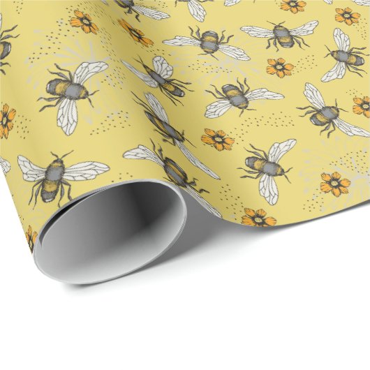 Trendy Yellow Buzzing Spring & Summer Honeybee Geschenkpapier (Rolleneckpunkt)