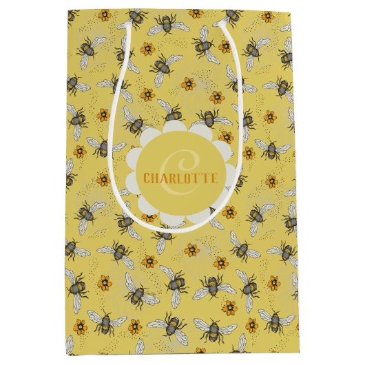 Trendy Yellow Buzzing Spring & Summer Honeybee Mittlere Geschenktüte (Vorderseite)