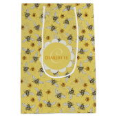 Trendy Yellow Buzzing Spring & Summer Honeybee Mittlere Geschenktüte (Rückseite)