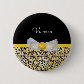 Trendy Yellow Cheetah Print Extravagant Bow and Na Button (Vorderseite)