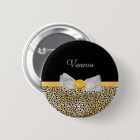Trendy Yellow Cheetah Print Extravagant Bow and Na Button (Vorne & Hinten)