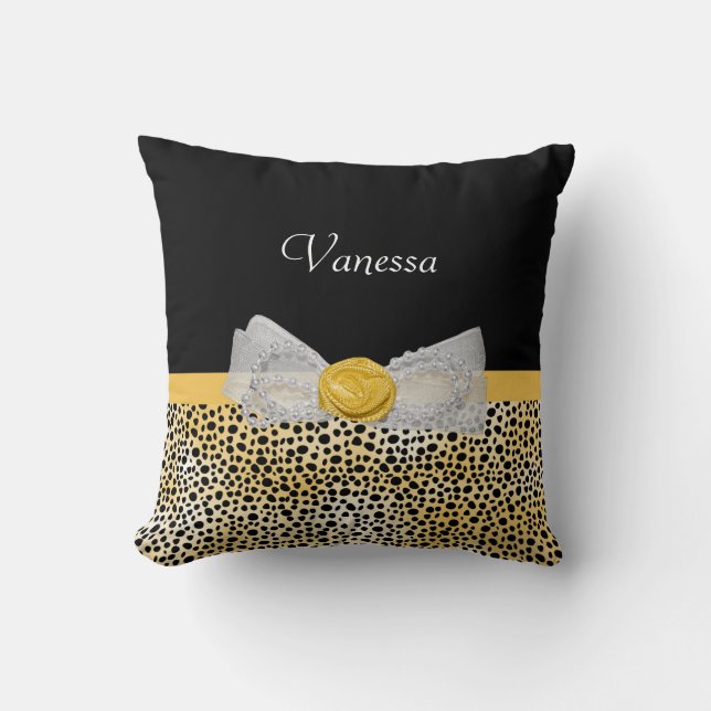 Trendy Yellow Cheetah Print Extravagant Bow and Na Kissen (Vorderseite)