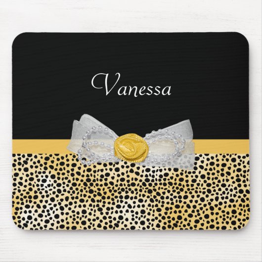 Trendy Yellow Cheetah Print Extravagant Bow and Na Mousepad (Vorne)