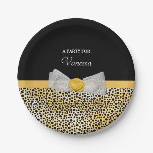 Trendy Yellow Cheetah Print Extravagant Bow Party  Pappteller