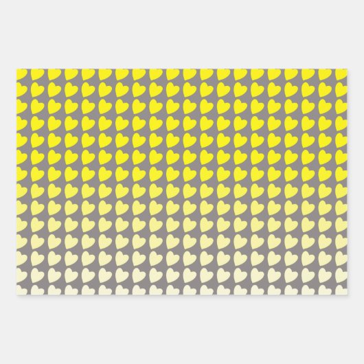 Trendy Yellow Gray Herzdesign Muster Gradient Geschenkpapier Set (Vorderseite)